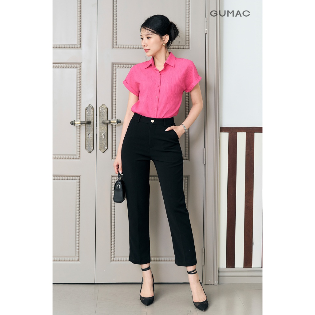 Áo Sơ Mi Nữ GUMAC Áo Kiểu Tay Liền Công Sở Trơn Basic Vải Lụa Xốp Mềm Mịn LAE1032