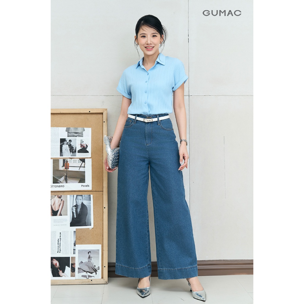 Áo Sơ Mi Nữ GUMAC Áo Kiểu Tay Liền Công Sở Trơn Basic Vải Lụa Xốp Mềm Mịn LAE1032