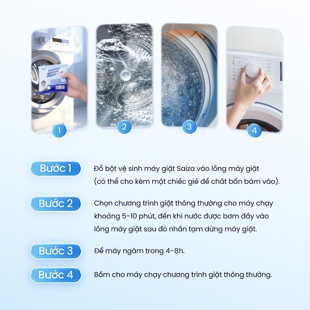 【🧼 Tẩy Sạch & Khử Mùi Hiệu Quả】Bột Vệ Sinh Lồng Giặt SAIZA ⚡️ Loại Bỏ Cặn Bẩn, Diệt Khuẩn, An Toàn Cho Máy Giặt ✅