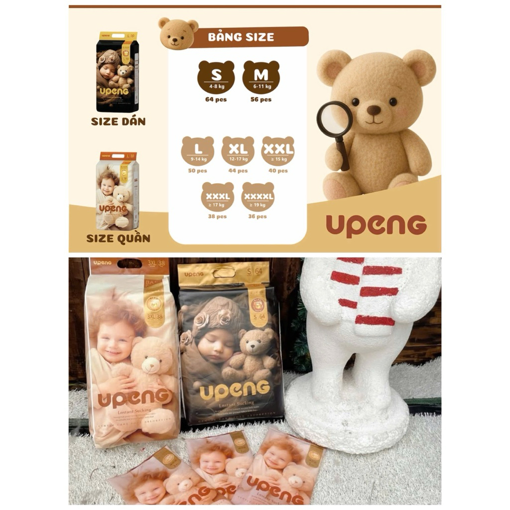 {Chính hãng} Bỉm UPENG, Tã UPENG Nội Địa Trung Phiên Bản Cao Cấp, Mỏng, Nhẹ, Bổ Sung Vitamin E Ngừa Hăm, Mềm Mại Cho Da