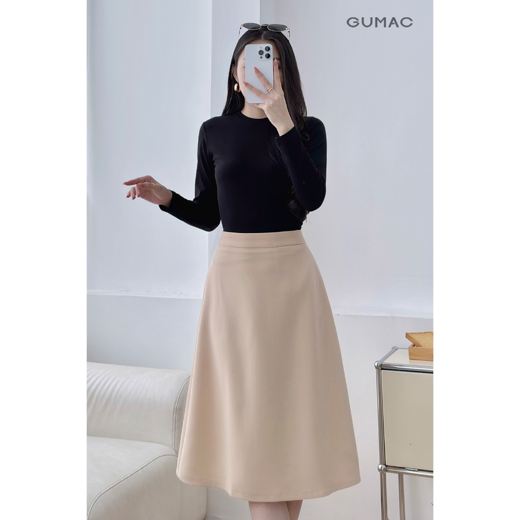 Áo Thun Nữ Tay Dài GUMAC Form Ôm Cổ Tròn Chất Thun Lạnh Co Giãn Basic ATF11020