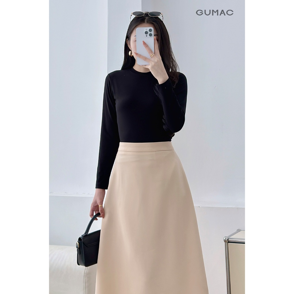 Áo Thun Nữ Tay Dài GUMAC Form Ôm Cổ Tròn Chất Thun Lạnh Co Giãn Basic ATF11020