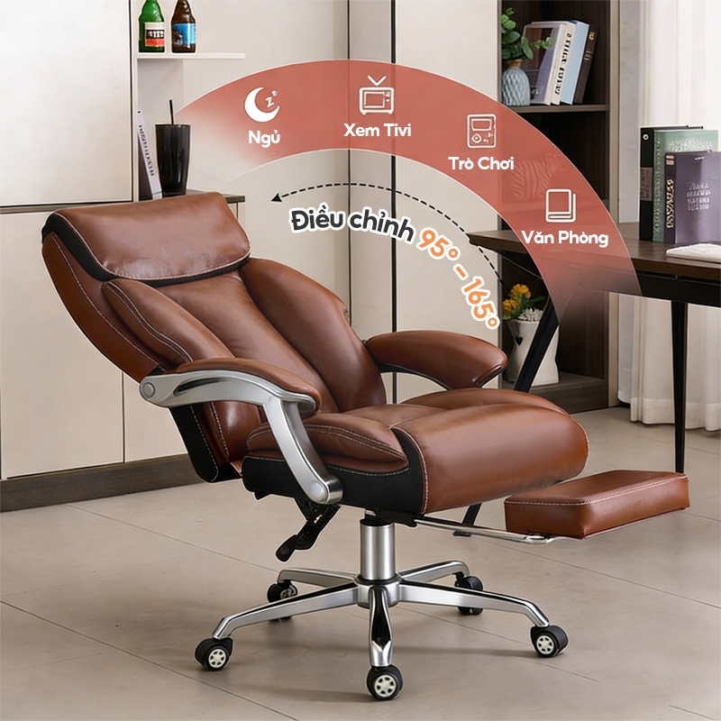 Ghế giám đốc lưng tựa AURAWELL Chất liệu PU dày, Có Gác Chân, Rộng 71cm, Tải trọng 300kg-T9018