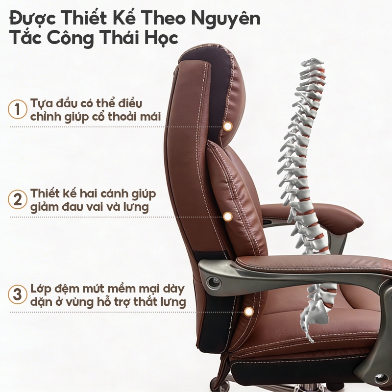 Ghế giám đốc lưng tựa AURAWELL Chất liệu PU dày, Có Gác Chân, Rộng 71cm, Tải trọng 300kg-T9018