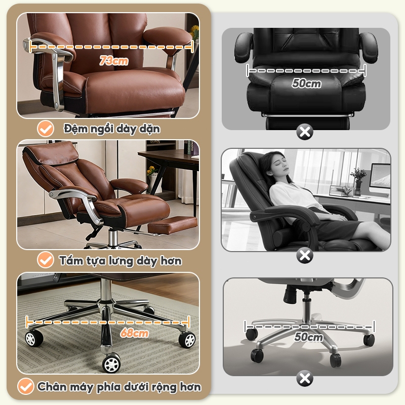 Ghế giám đốc lưng tựa AURAWELL Chất liệu PU dày, Có Gác Chân, Rộng 71cm, Tải trọng 300kg-T9018