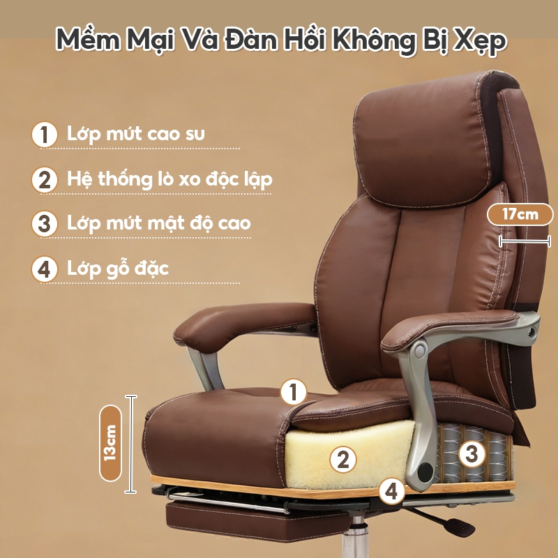 Ghế giám đốc lưng tựa AURAWELL Chất liệu PU dày, Có Gác Chân, Rộng 71cm, Tải trọng 300kg-T9018