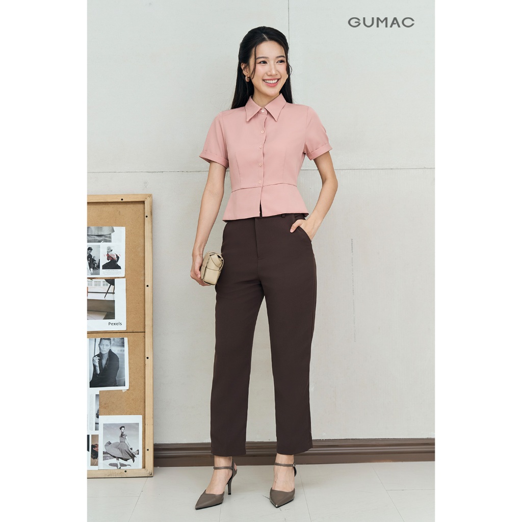 Áo Kiểu Nữ GUMAC Áo Sơ Mi Công Sở Dáng Lửng Ôm Eo Tôn Dáng Thanh Lịch Vải Chéo Ý LAF0518