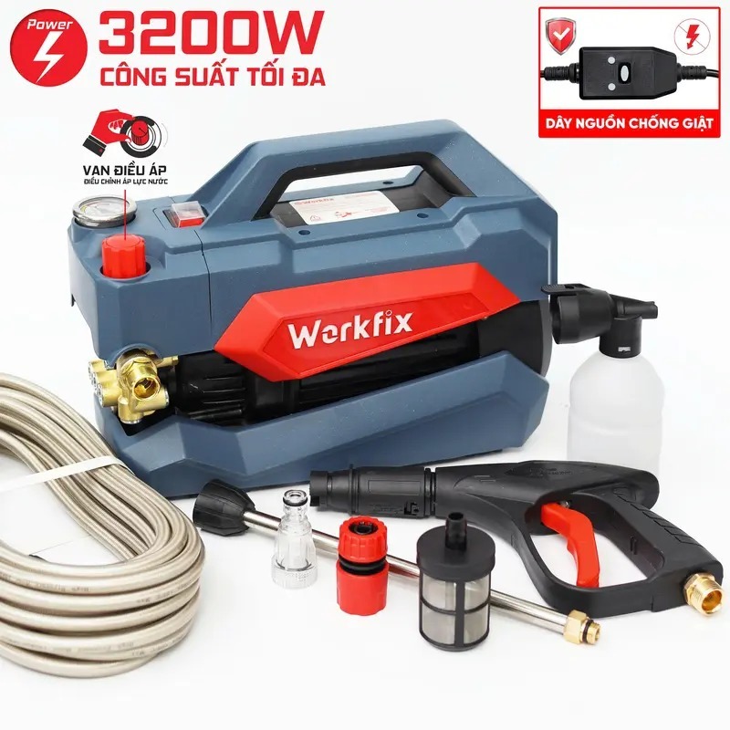 [Có Áp Chống Giật] Máy Rửa Xe Điện WORKFIX WF-CWR3200PRO Áp Lực Cao 180 Bar, 3200W FULL PHỤ KIỆN