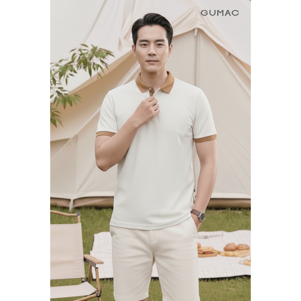 Áo Polo Nam GUMAC Phom Suông Cơ Bản Phối Màu Viền Bo Kiểu Basic LPLNF0916