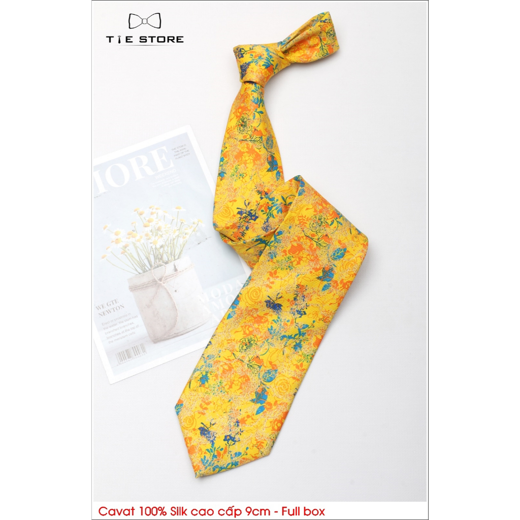 Cà Vạt Nam Bản lớn 9cm - Cavat 100% silk Cao Cấp màu vàng họa tiết ...