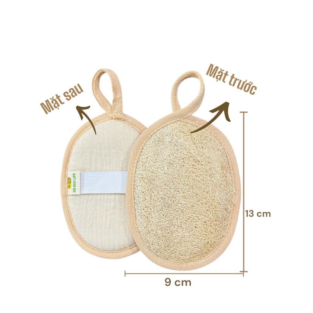 Bông Tắm Xơ Mướp Tự Nhiên KB Ecolife Organic Size 9cm x 13cm OCOP 4 Sao Dưỡng Ẩm Da Tẩy Tế Bào Chết