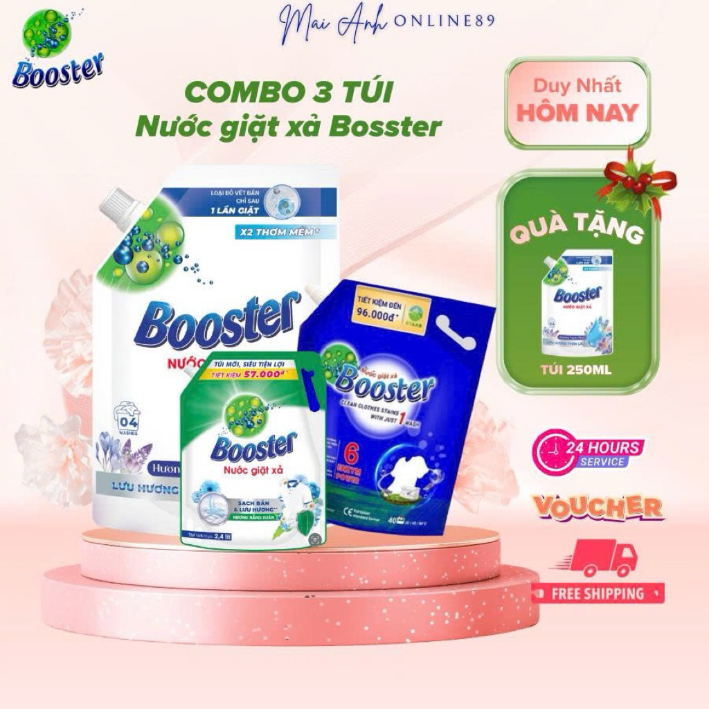 Nước giặt xả Booster hương ngàn hoa túi 3,5kg, TẶNG kèm túi nhỏ - Hàng chính hãng