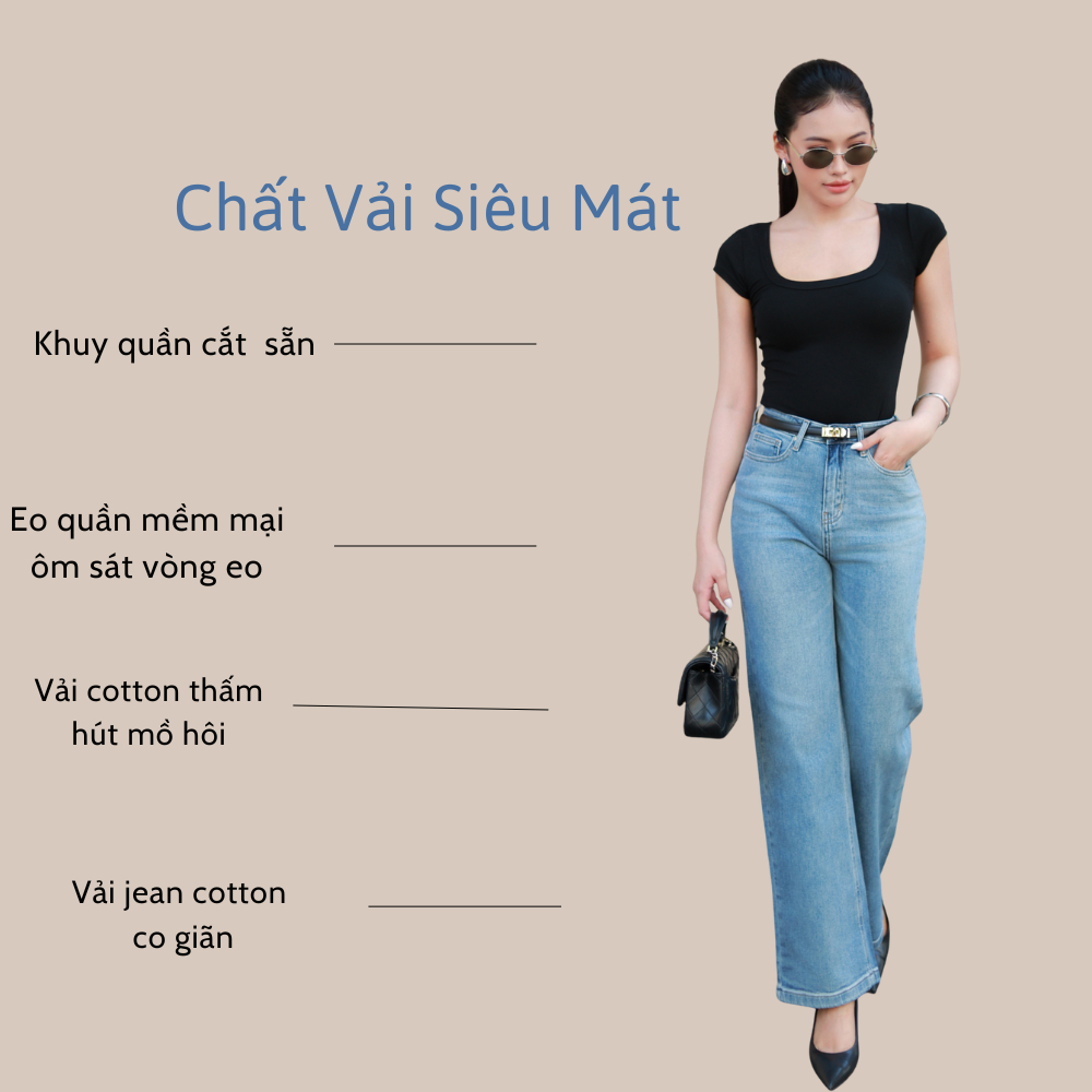 Quần jeans nữ ống suông TTTHAO cao cấp kiểu dáng quần jeans nữ ống rộng dài 103cm VNXK phong cách quần jean nữ basic J15
