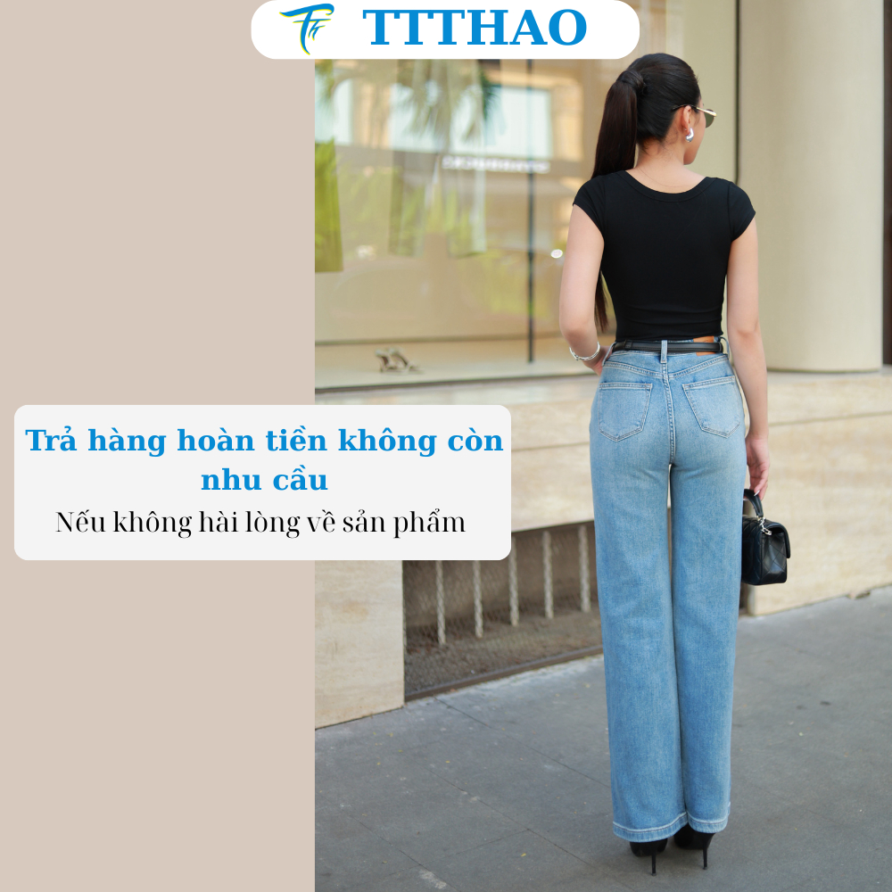 Quần jeans nữ ống suông TTTHAO cao cấp kiểu dáng quần jeans nữ ống rộng dài 103cm VNXK phong cách quần jean nữ basic J15