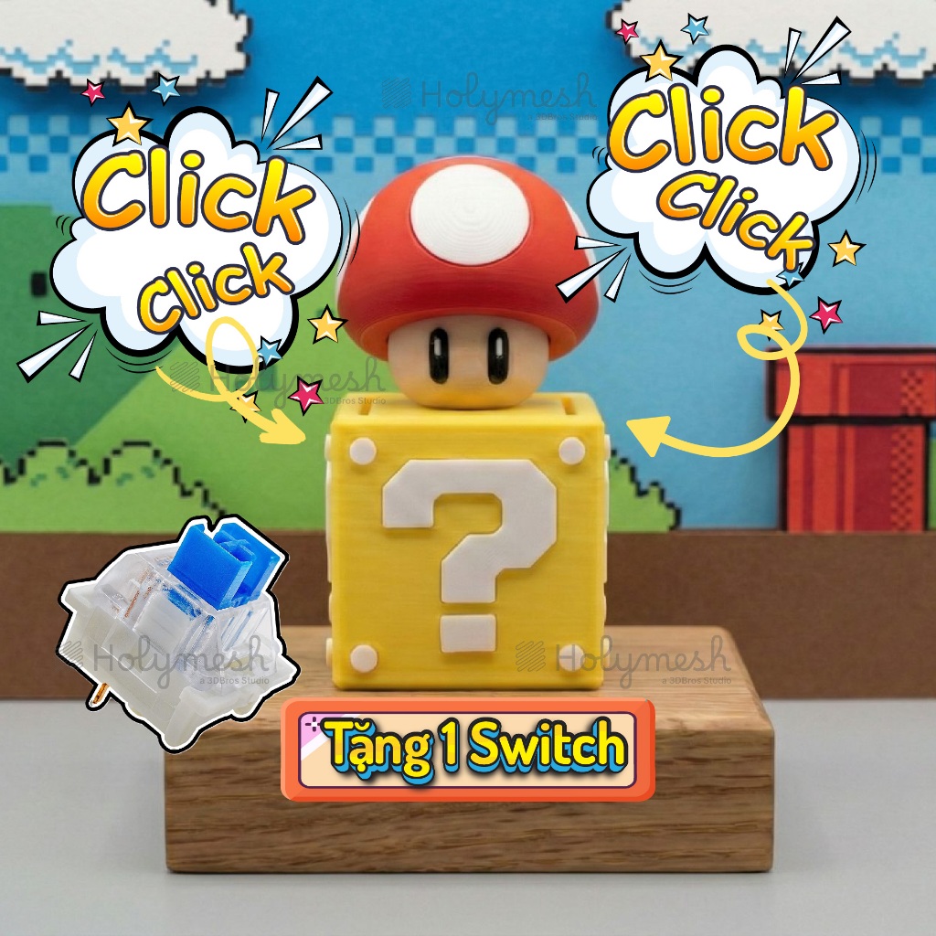Đồ chơi in 3d Nấm Mario Clicker ấn giảm stress kèm 1 switch, đồ chơi ...