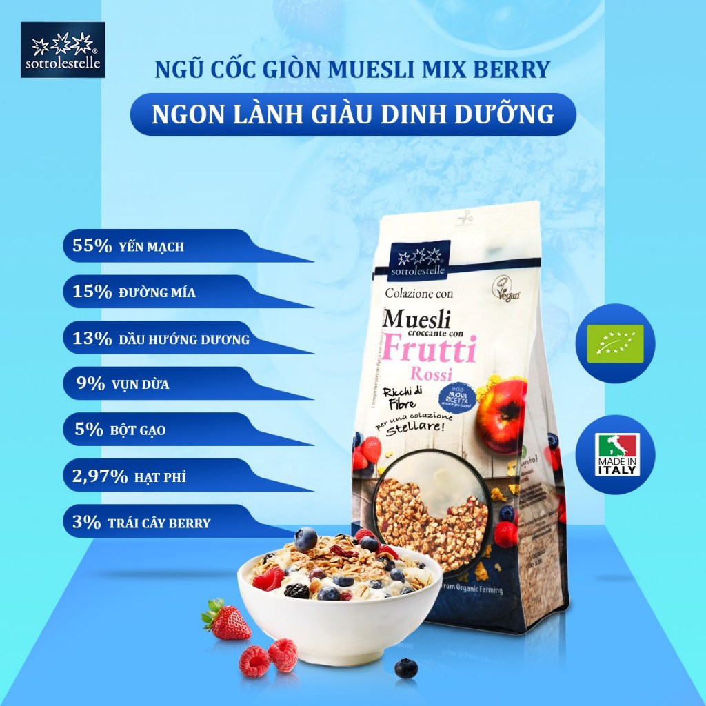 Ngũ Cốc dinh dưỡng Muesli hữu cơ Sottolestelle 350g