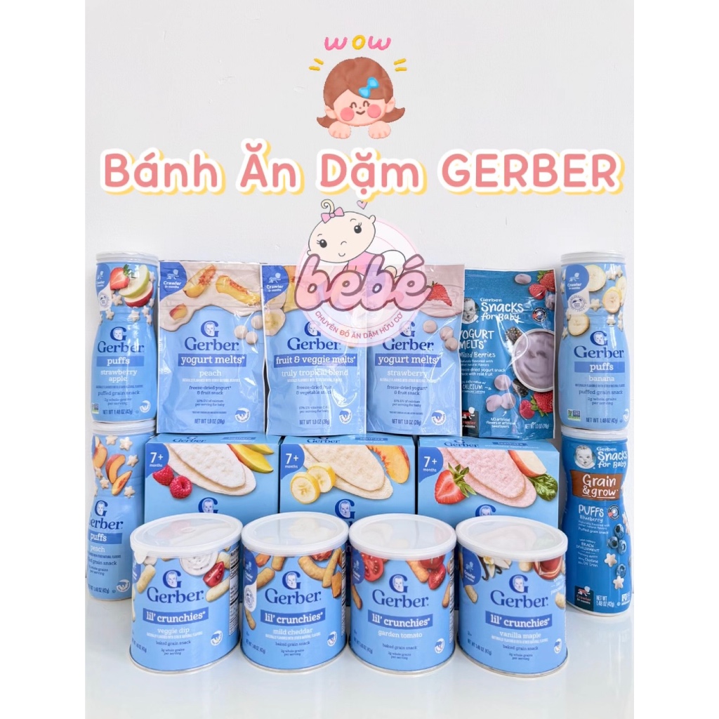 Bánh ăn dặm Gerber, sữa chua khô Gerber Mỹ bổ sung dinh dưỡng cho bé