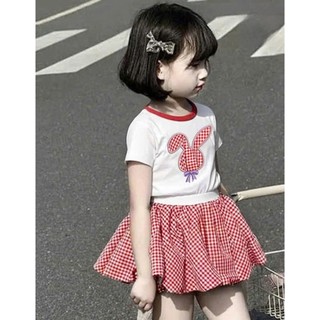 [B&G] Sét váy áo cotton trắng thỏ kèm chân váy caro đỏ cho bé gái đi chơi đi học