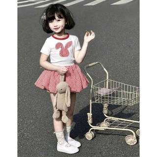 [B&G] Sét váy áo cotton trắng thỏ kèm chân váy caro đỏ cho bé gái đi chơi đi học