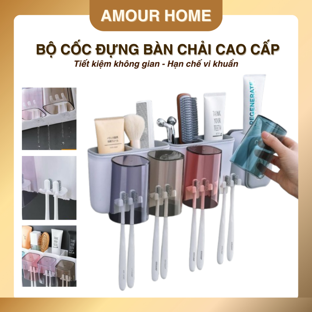 Bộ Nhả Kem Đánh Răng Tự Động – Bộ Cốc Và Kệ Để Bàn Chải Đánh Răng Dán Tường Cao Cấp