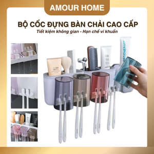 Bộ Nhả Kem Đánh Răng Tự Động – Bộ Cốc Và Kệ Để Bàn Chải Đánh Răng Dán Tường Cao Cấp
