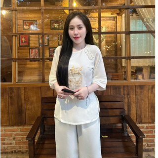 5Nút Sò Lụa Hiếu Mango Cao Cấp Nữ# Đồ Bộ Nữ#Jacket Top Kem Dress Women # Đồ Lam Đi Chùa