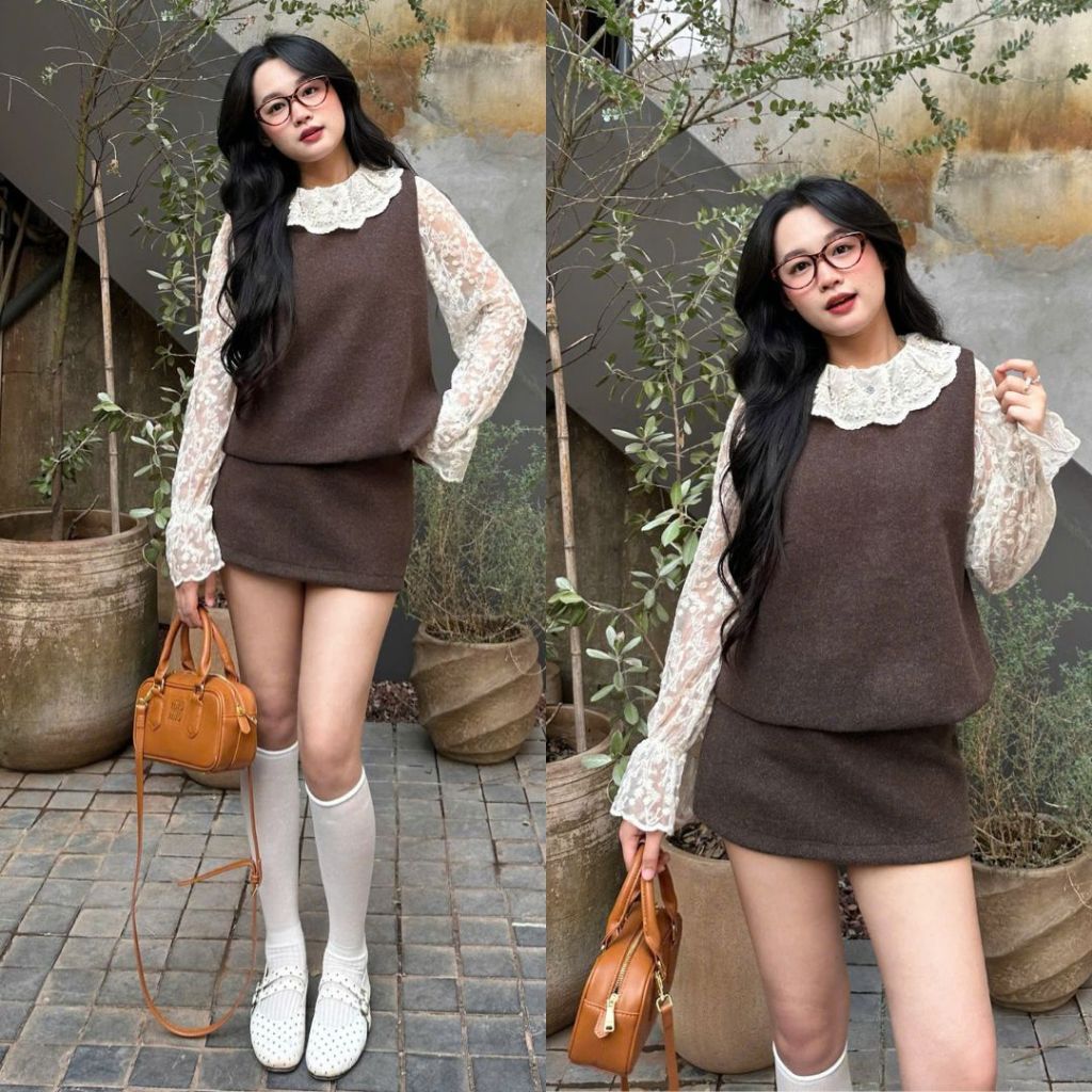 [SET 2 MÓN] Áo Gile Mặc 2 Kiểu Mix Chân Váy Ngắn Chất Dạ Thanh Lịch Mặc Tết (Ko kèm áo trong) Joolate