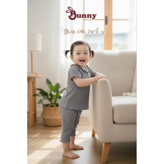 (3-24M) Hàng cao cấp: Bộ quần lửng bé gái cao cấp Bunnybaby chất thun tăm lụa mềm mịn.