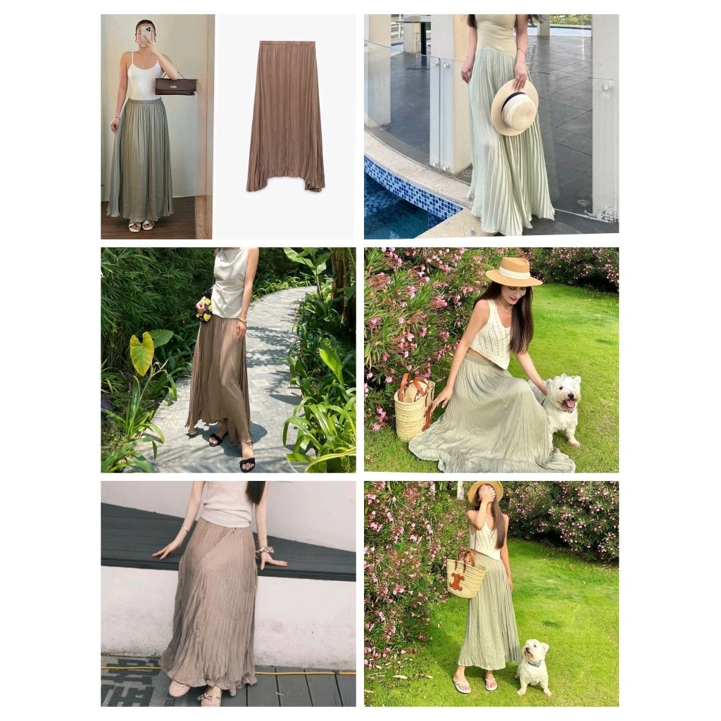 (BomoHouse) Chân váy midi lụa mềm xếp ly ZR* bigsize - dư xịn.