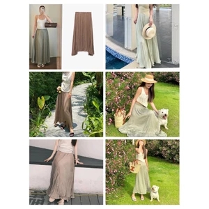 Chân váy midi lụa mềm xếp ly ZR* bigsize - dư xịn.