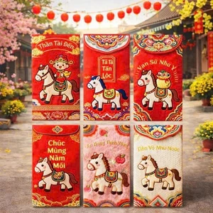 COMBO Bao Lì Xì 3D Hình Ngựa May Mắn - Bao Lì Xì Mới 2026
