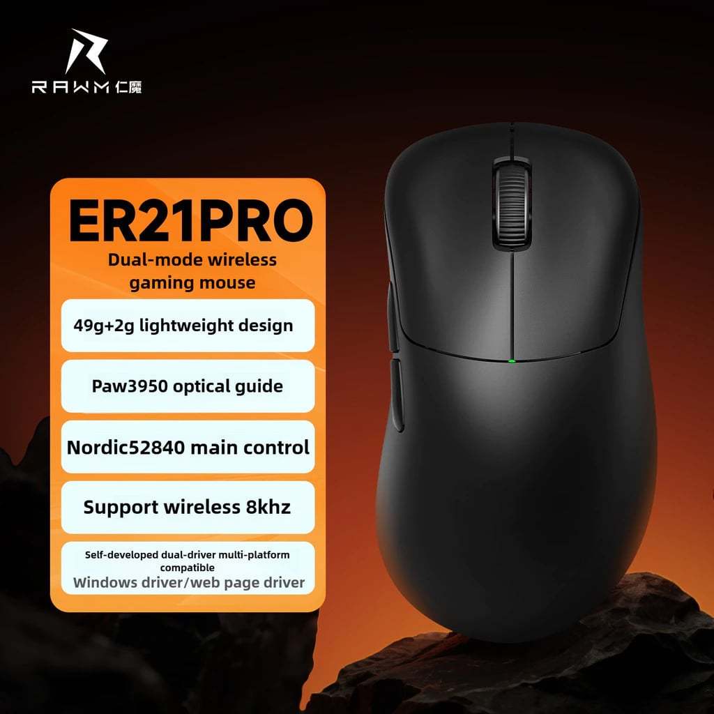 Chuột không dây Gaming Công thái học ERGO RAWM ER21 PRO 8KHz Lightweight Wireless Mouse PAW3950 30000DP | BigBuy360 - bigbuy360.vn