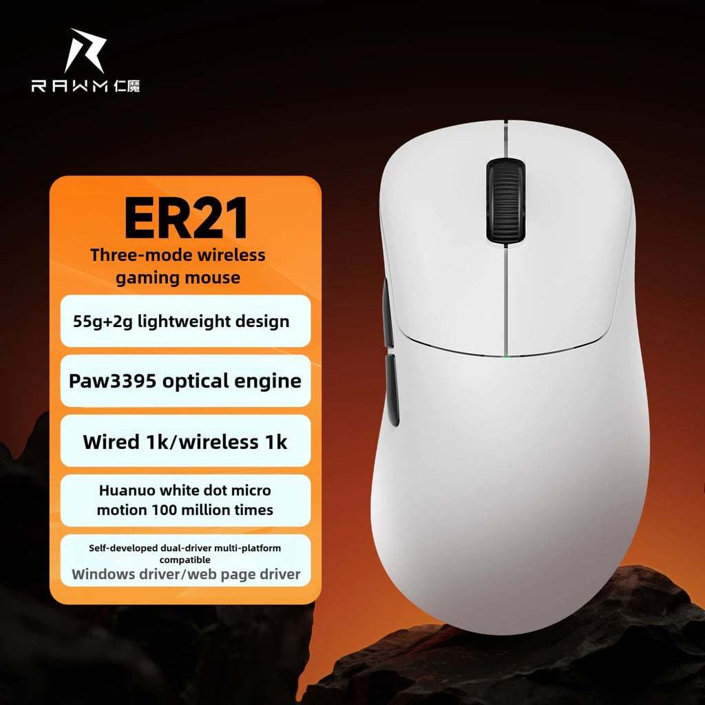 Chuột không dây Gaming Công thái học ERGO RAWM ER21 PRO 8KHz Lightweight Wireless Mouse PAW3950 30000DP | BigBuy360 - bigbuy360.vn