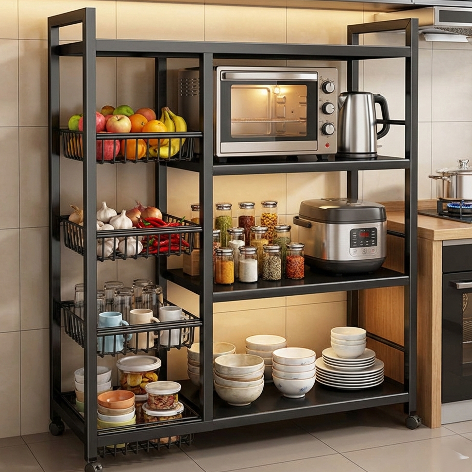 Kệ nhà bếp Đa Năng Kệ Lò Vi Sóng Cao Cấp chất liệu thép sơn tĩnh điện có bánh xe di chuyển tiện lợi