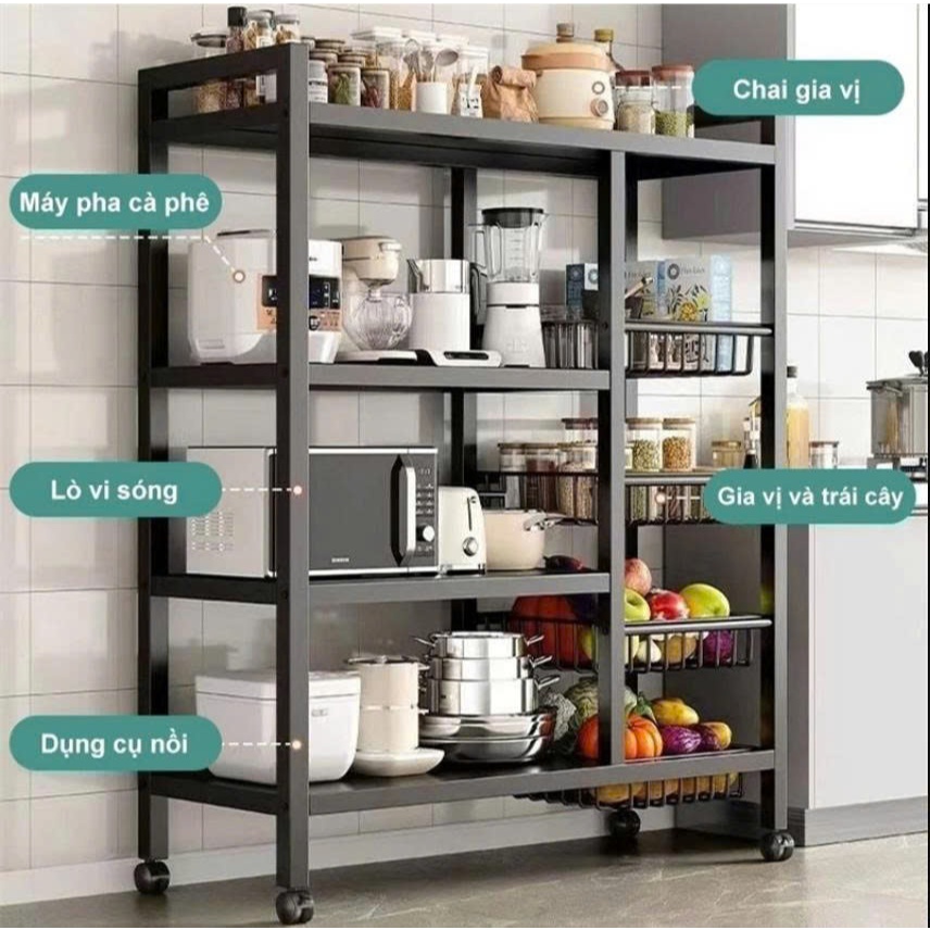 Kệ nhà bếp Đa Năng Kệ Lò Vi Sóng Cao Cấp chất liệu thép sơn tĩnh điện có bánh xe di chuyển tiện lợi