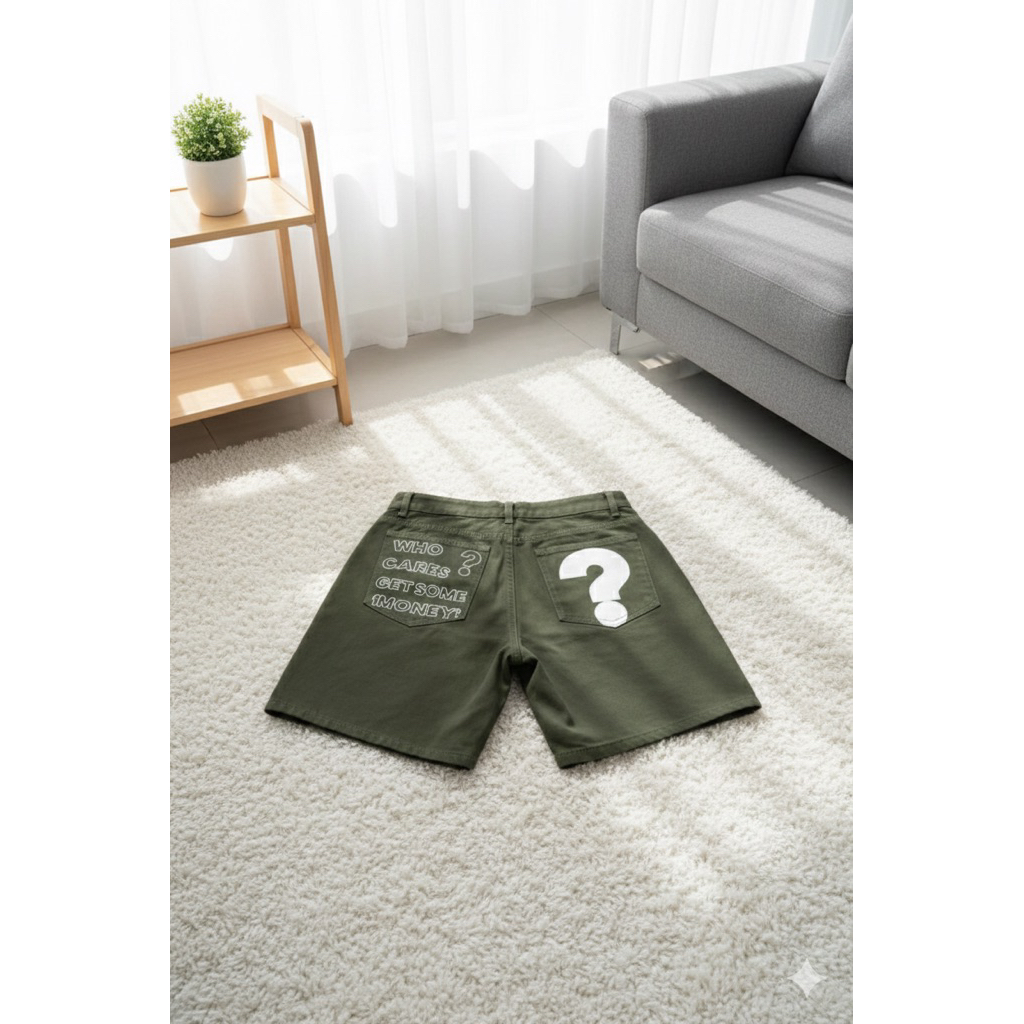 Quần Short Kaki Nam Form Rộng Thêu Chữ "Who Cares Get Some Money" Trên Gối Unisex Local Brand TMT.STU | TMTD07