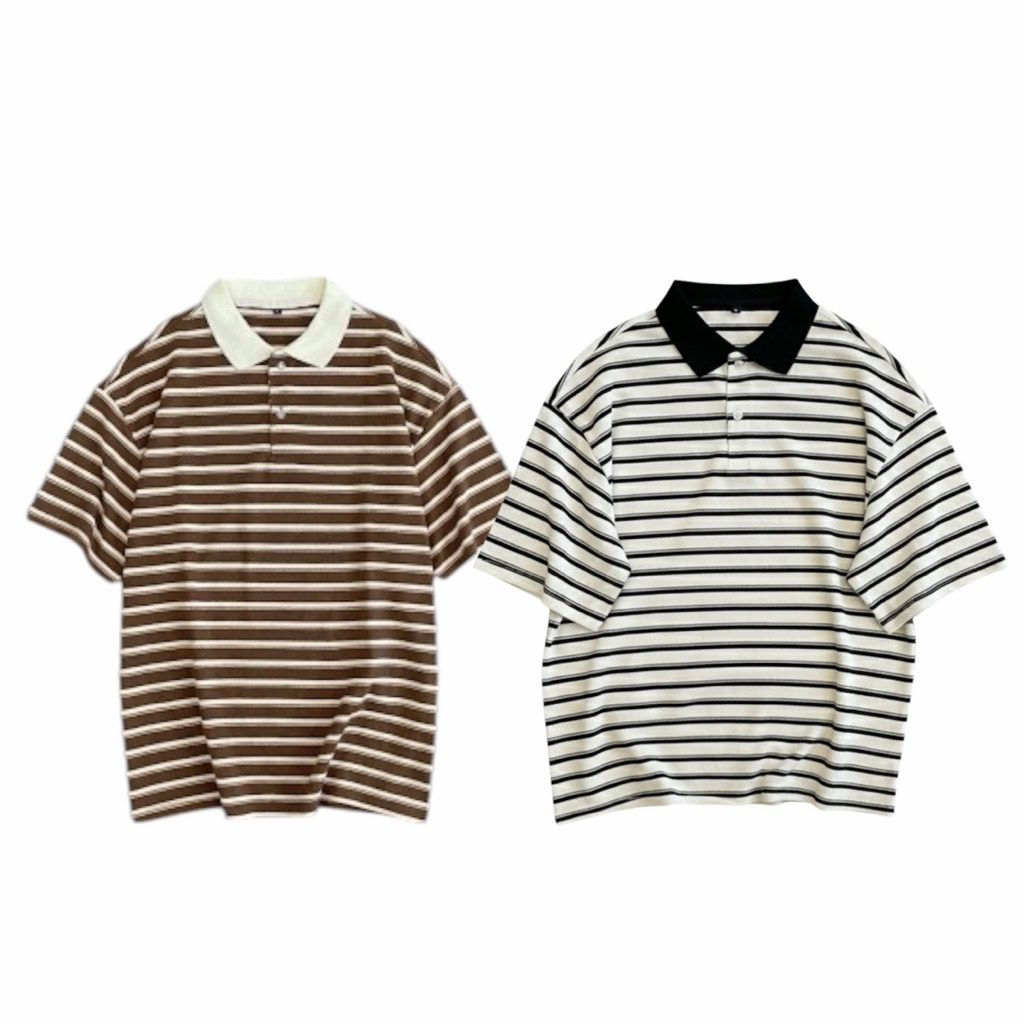 Áo Thun Polo Form Boxy Hoa Tiết Kẻ Sọc - Local Brand, Thun Cotton Co Giản - F.Unnormal.Club - Menswear | TMTA05