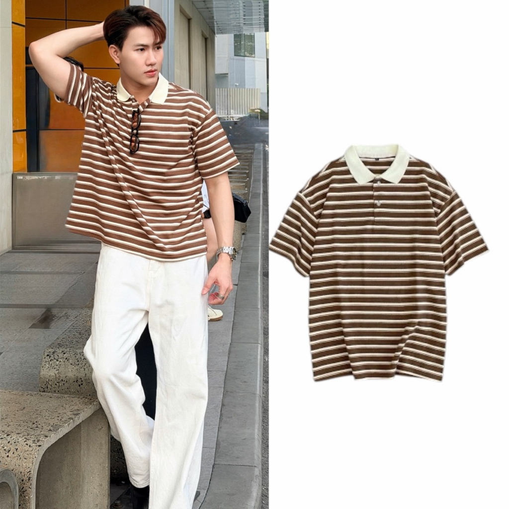 Áo Thun Polo Form Boxy Hoa Tiết Kẻ Sọc - Local Brand, Thun Cotton Co Giản - F.Unnormal.Club - Menswear | TMTA05