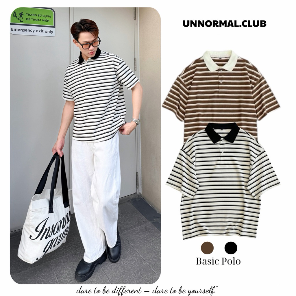Áo Thun Polo Form Boxy Hoa Tiết Kẻ Sọc - Local Brand, Thun Cotton Co Giản - F.Unnormal.Club - Menswear | TMTA05