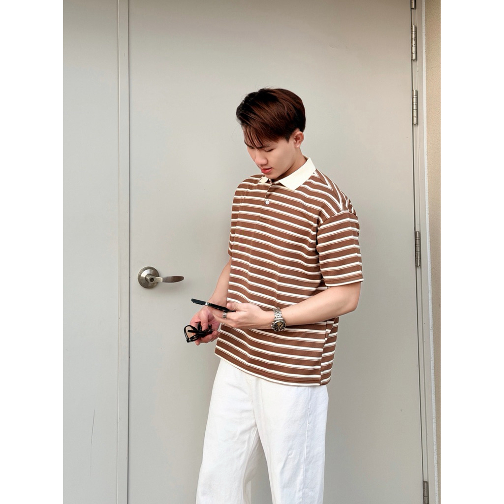 Áo Thun Polo Form Boxy Hoa Tiết Kẻ Sọc - Local Brand, Thun Cotton Co Giản - F.Unnormal.Club - Menswear | TMTA05