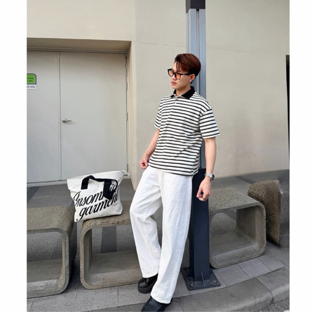 Áo Thun Polo Form Boxy Hoa Tiết Kẻ Sọc - Local Brand, Thun Cotton Co Giản - F.Unnormal.Club - Menswear | TMTA05
