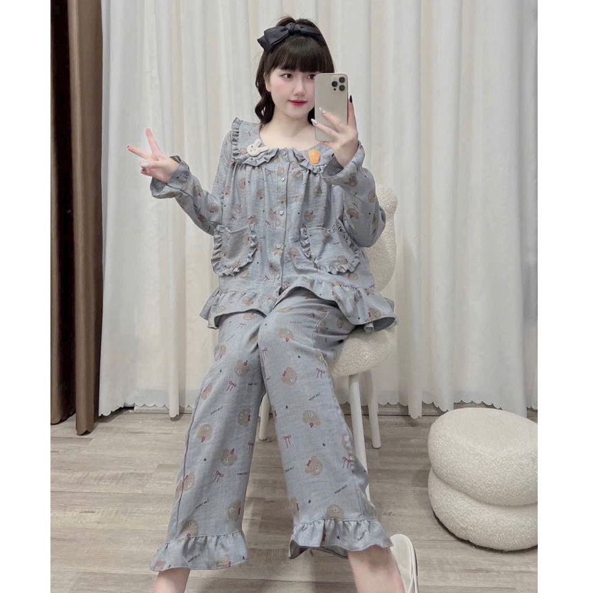 Bộ bầu - bộ sau sinh - BỘ DÀI VÂN MÂY CỔ SEN HAI TÚI - Nhiều Màu, Áo Có Khoá Kéo & Quần Có Chun Chỉnh