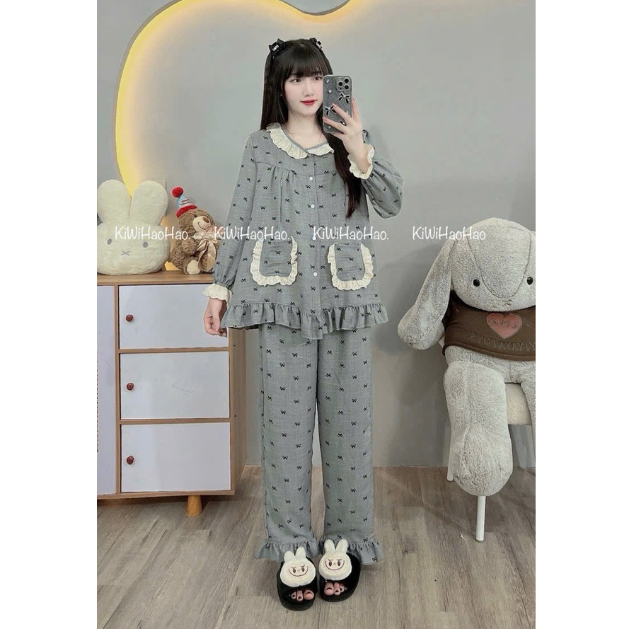Bộ bầu - bộ sau sinh - BỘ DÀI VÂN MÂY CỔ SEN HAI TÚI - Nhiều Màu, Áo Có Khoá Kéo & Quần Có Chun Chỉnh