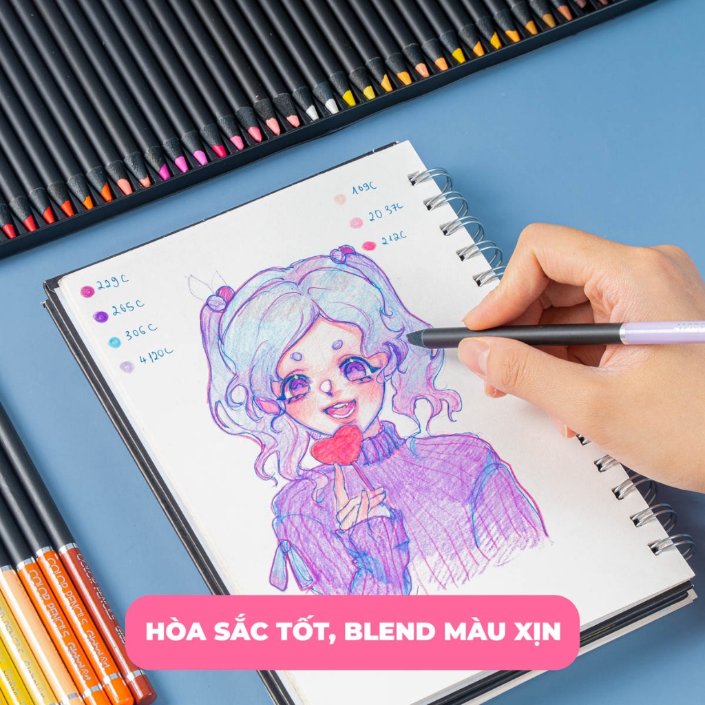 [Kèm Chì Trắng] Bút Chì Màu Gốc Dầu GLOBAL ART 71+1 Màu, Lõi 4mm Khó Gãy Che Phủ Tốt, Màu Mịn Tô Bóng Đẹp, Blend Màu Xịn