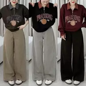 YURI JEANS -(Mã1410 )Quần Jean Nữ Ông Suông Màu Nâu Choco - Nâu Tây - Xám Thời Trang Mã1410