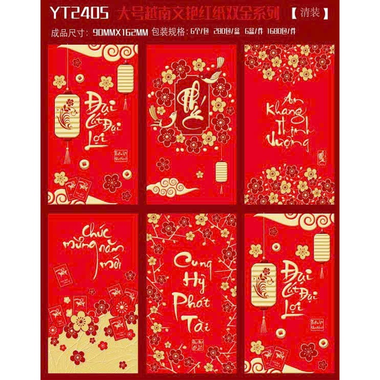 Combor 100 Phong Bao Lì Xì Tết Đỏ – Họa Tiết Tài Lộc, May Mắn, Phát Tài Phát Lộc