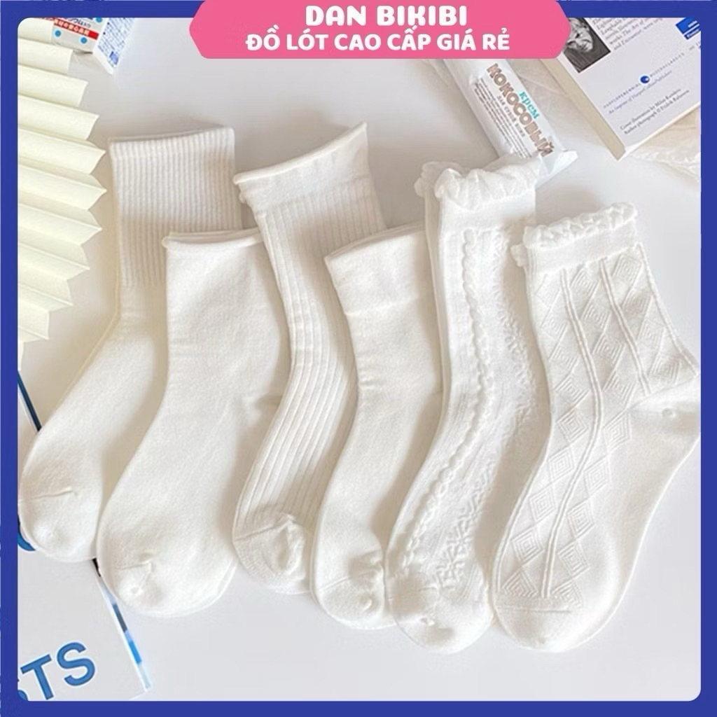 giảm sâu 40% Tất Nữ Cổ cao Đẹp Dệt Kim Trắng Tinh Phong Cách Vintage Hàn Quốc Chất Liệu Cotton Được Chọn Màu Mẫu