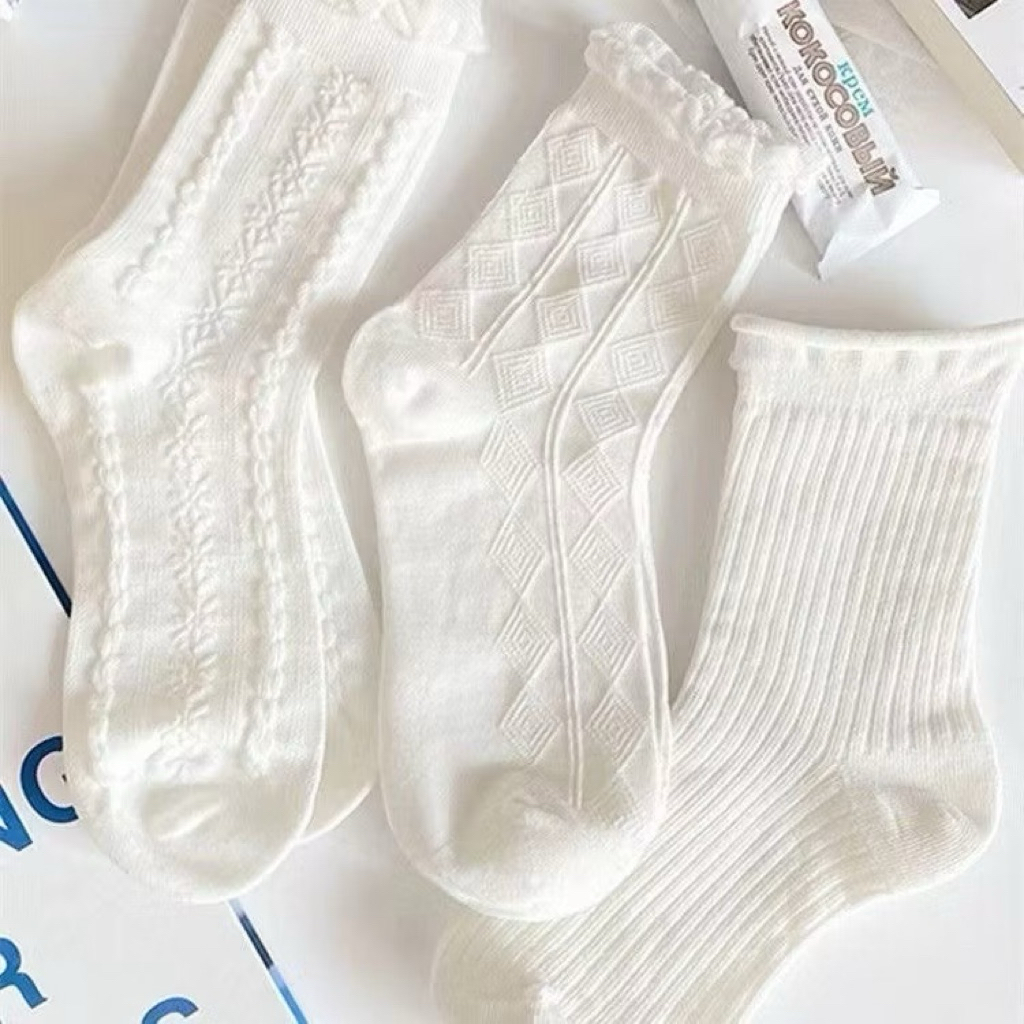 giảm sâu 40% Tất Nữ Cổ cao Đẹp Dệt Kim Trắng Tinh Phong Cách Vintage Hàn Quốc Chất Liệu Cotton Được Chọn Màu Mẫu