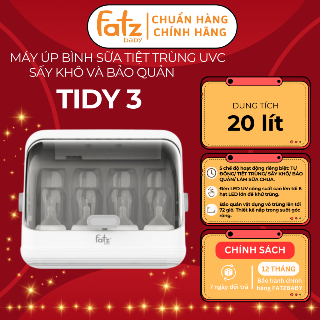 Máy úp bình sữa, tiệt trùng UVC, sấy khô và bảo quản FATZ BABY Tidy 3 FB4601HB dung tích 20 lít