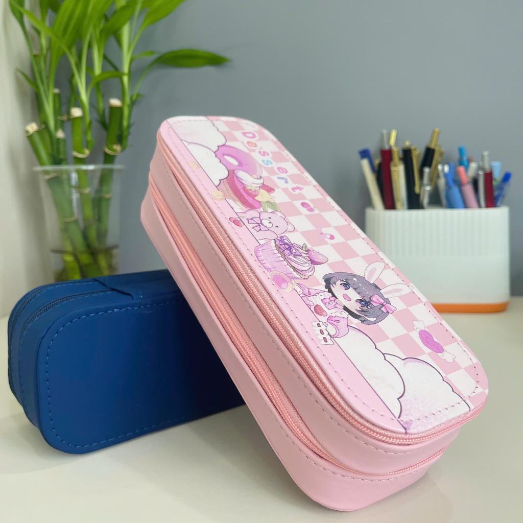 SET Hộp Bút 2 Tầng, Da PU Cao Cấp, tiện lợi, Dành Cho HS Cấp 1-2 Nhiều Màu Sắc, Bé Trai và Bé Gái